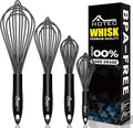 HOTEC 4 Pieces Silicone Whisks Set, Wire Balloon Whisks for cooking Egg Beater, Non-slip Handle Whisk for Non-stick Cookware Perfect for Cooking, Stirring, Beating and Blending,Black
