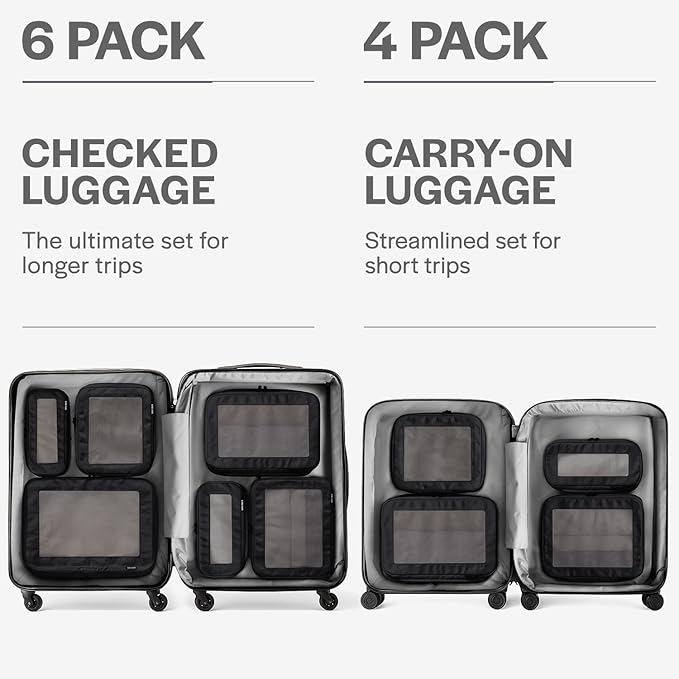Aerotrunk Compression Packing Cubes for Travel, 6-Pack, Black