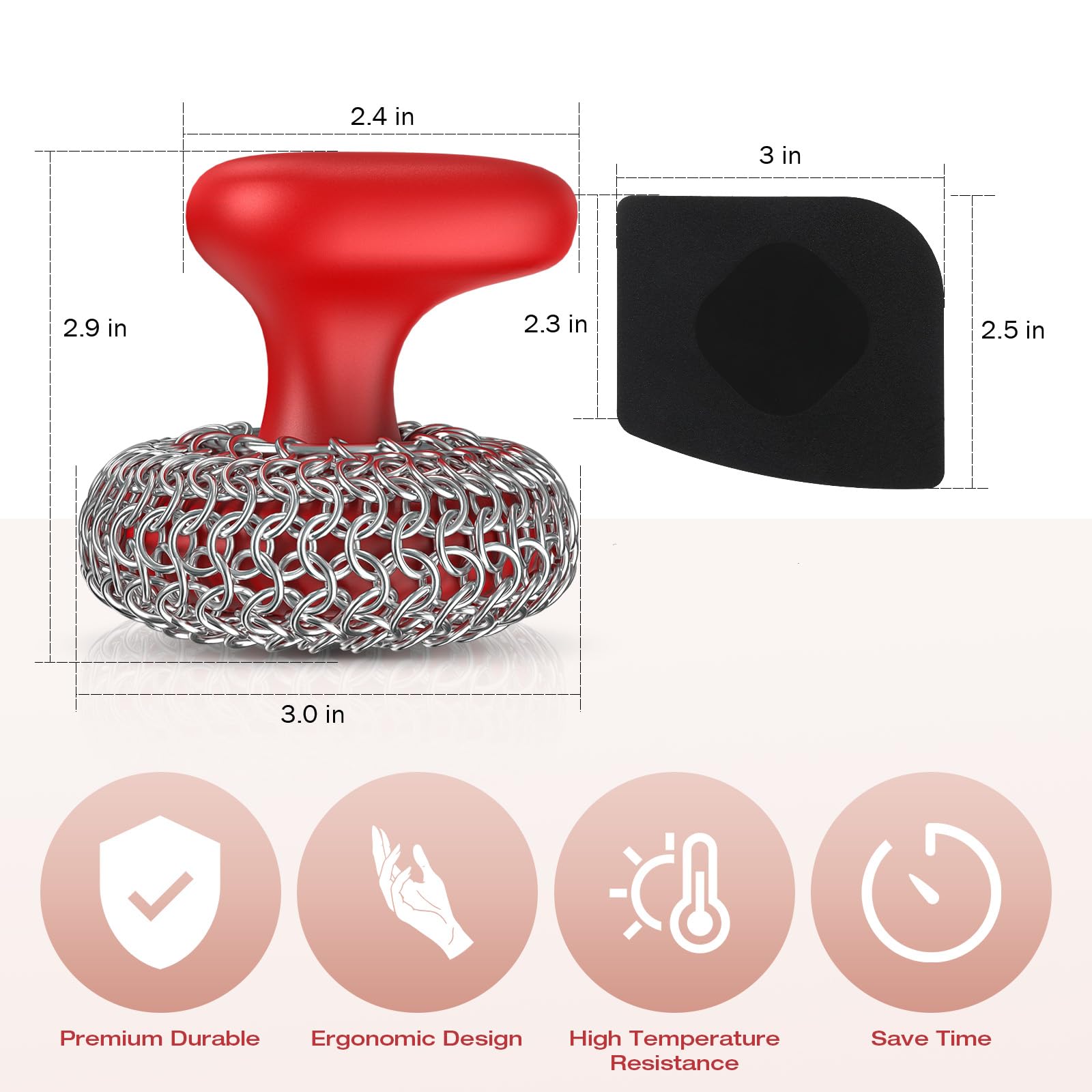 Cast Iron Scrubber Dish Scrub Brush 316 Chainmail Scrubber for Cast Iron