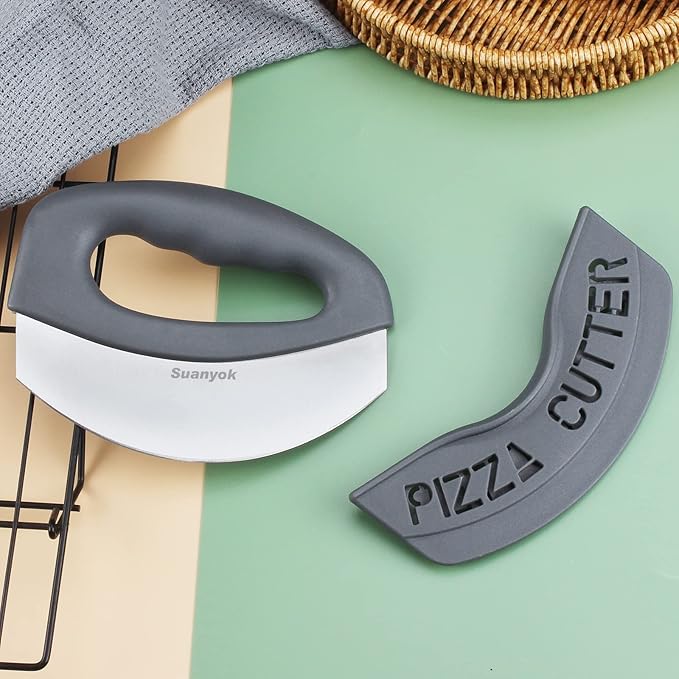 Suanyok Pizza Cutter Stainless Steel Rocker Blade with Cover(Gray)