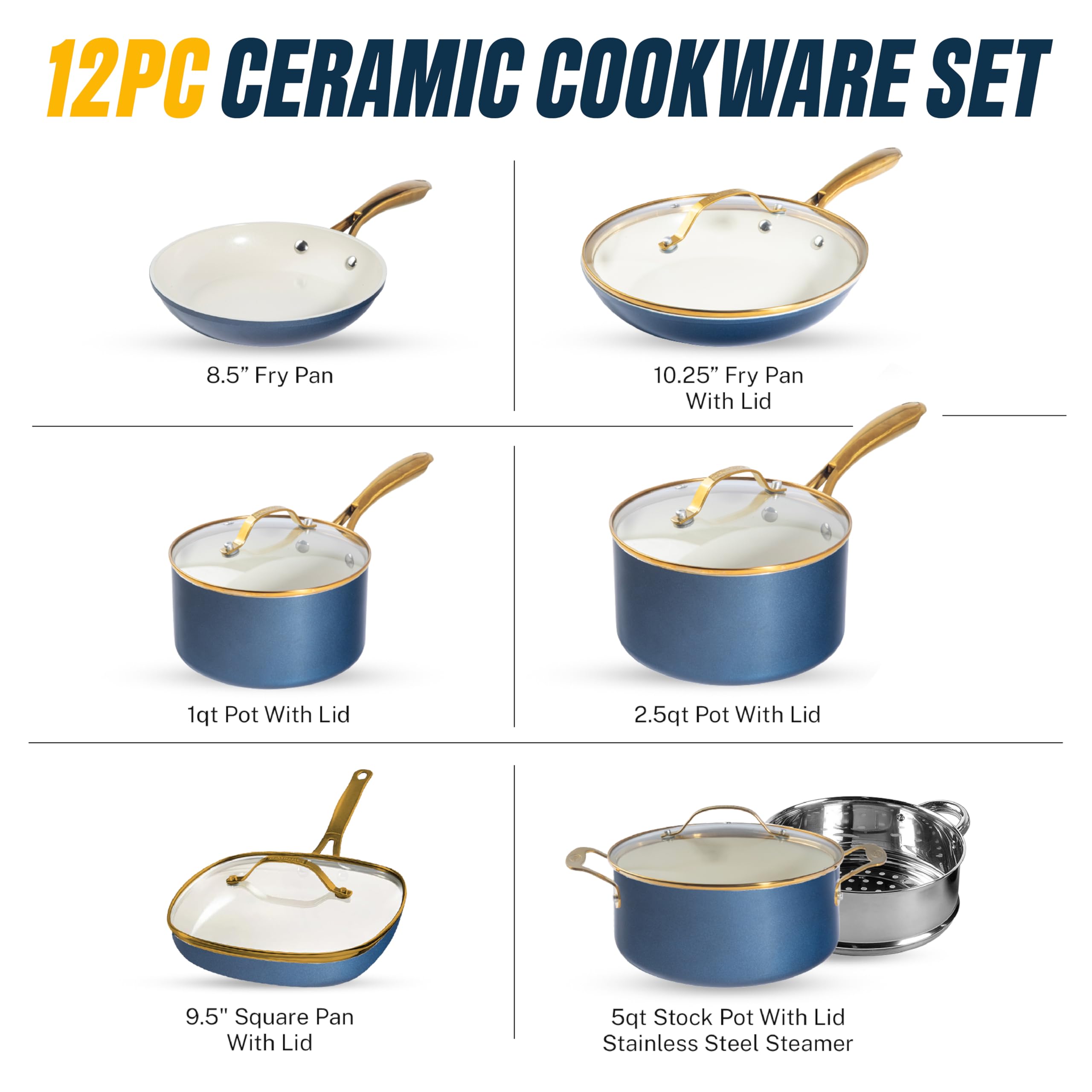 Gotham Steel 12 Pc Pots and Pans Set Non Stick Ceramic Cookware Set