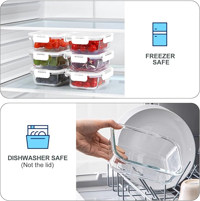 KOMUEE 10 Packs 22 oz Glass Meal Prep Containers with Lids, White