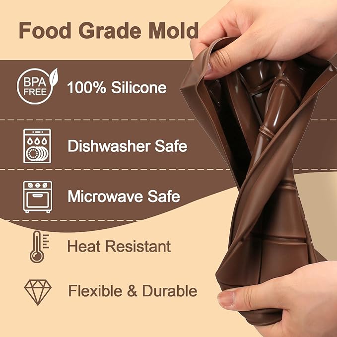Dacthuw Chocolate Bar Mold, 1 Inch Deep Chocolate Molds Silicone for Homemade Dubai Pistachio/Candy/Snacks, 2 Pcs Large Silicone Molds with Three Bars Cavities, Food Grade and Break Apart