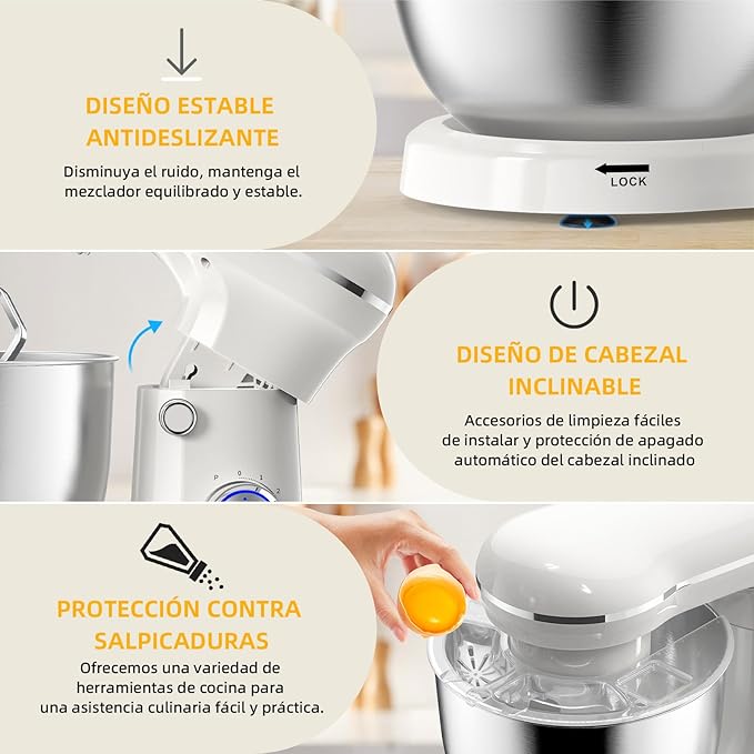 Electric Stand Mixer,10 Speeds Tilt-Head Food Mixer, 3-IN-1 Kitchen Mixer for Daily Cooks with Dishwasher-Safe 6QT Bowl,Dough Hook, Beater, Whisk (Almond Cream)