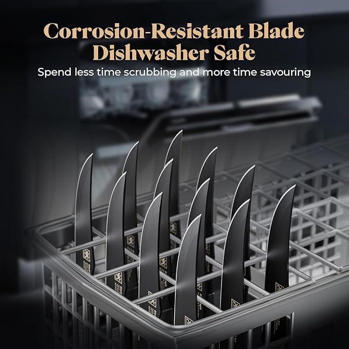 CuoCreate Steak Knives Set of 8, 4.7 Inch Dishwasher Safe Non-Serrated Table Knives, Ultra Sharp for Precise Cutting, Non-Stick Blade & Rust Proof, Easy to Maintain Ideal for Home Restaurant Party