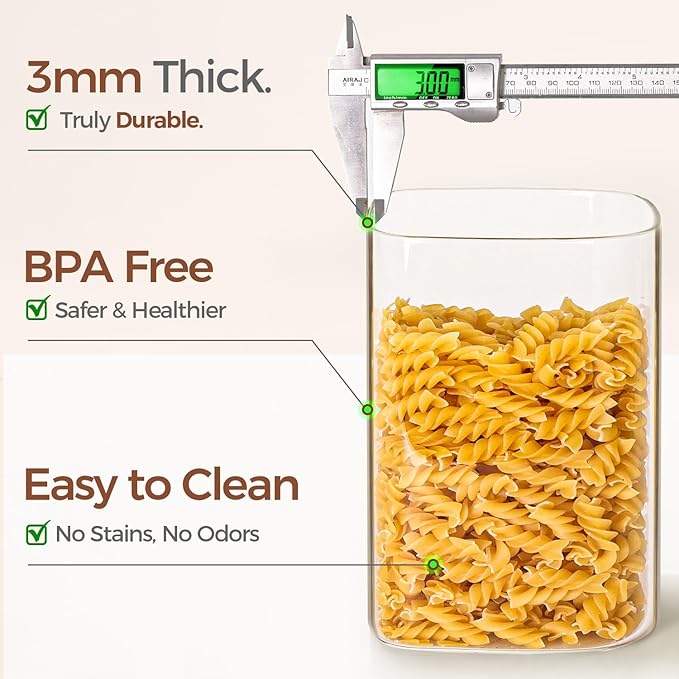 ComSaf Glass Storage Jars with Bamboo Lids 3.6 Qt Large Pantry Square