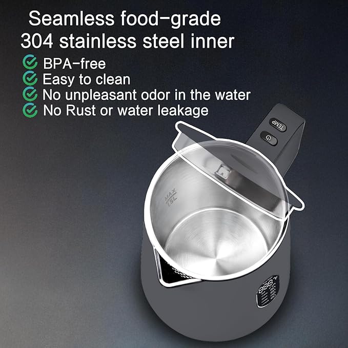 QUAXWELL 1.5L Electric Kettle Temperature Control,Gray