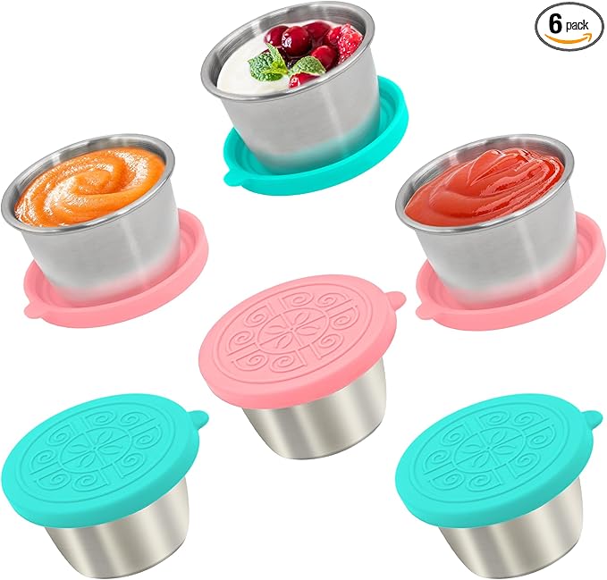 Qukaka 6x2.7 Oz Salad Dressing Container to Go,Handy Leakproof Stainless Steel Meal Prep Containers Reusable,Sauce Containers for Lunch Box, Picnics, Travel, Office and Kitchen Storage