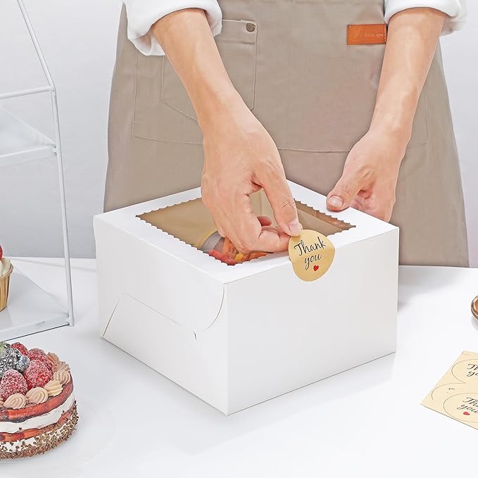 EQOREIIN 24Pack 8 inch Small Cake Boxes with Cake Board and Stickers