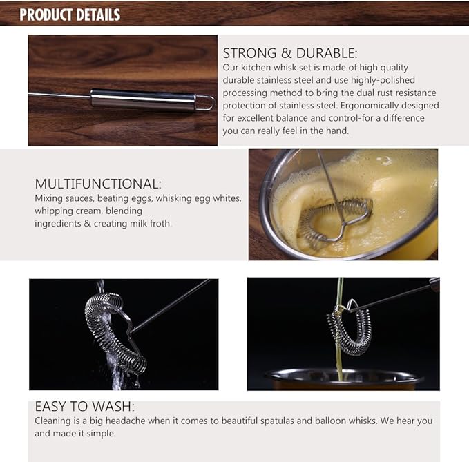 TAFOND Whisk,Spiral Whisks Egg Beater for Blending Mixing Stirring, Non-Stick Stainless Steel Whisk,11.2 inch