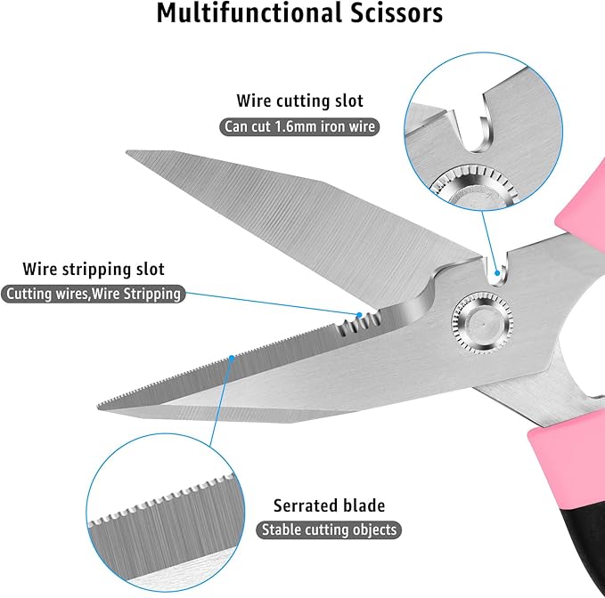 BoFuYuan Utility Scissors All Purpose heavy duty 8-Inch Pink
