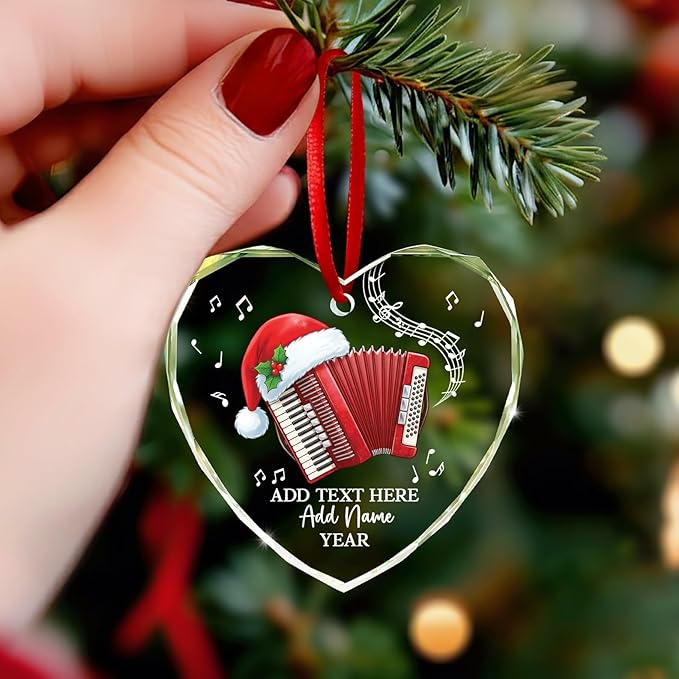 Personalized Text Name & Year Accordionist Glass Ornament, Accordion Instrument Christmas Tree Ornaments, Custom Accordion Player Christmas Ornament 2026, Xmas Decor Gifts for Music Lovers