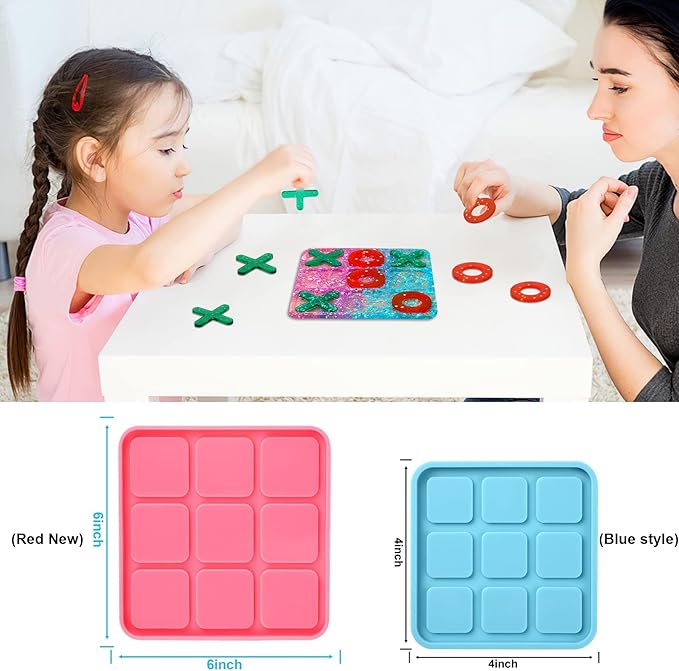 DECYOOL 6Pcs Big Tic Tac Toe Silicone Resin Mold for X O Board Game