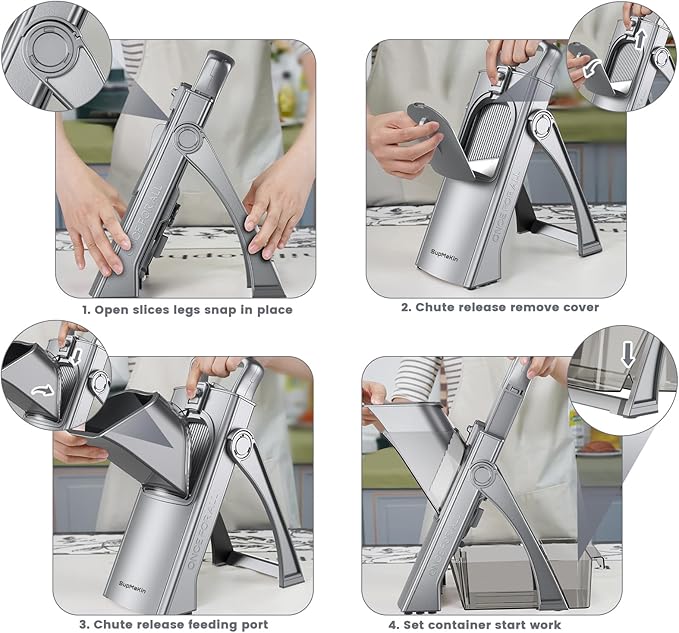 SupMaKin Safe Mandoline Slicer Plus for Kitchen, Vegetable Slicer & Chopper