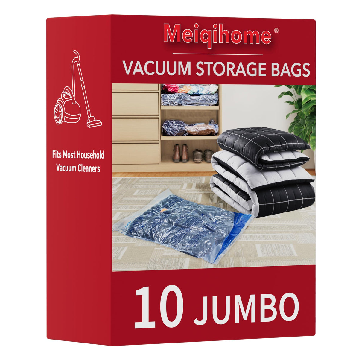 Vacuum Storage Bags, Small Space Saver Sealer Bags, Airtight Compression Bags for Clothes, Pillows, Comforters, Blankets, Beddings, Pack of 10