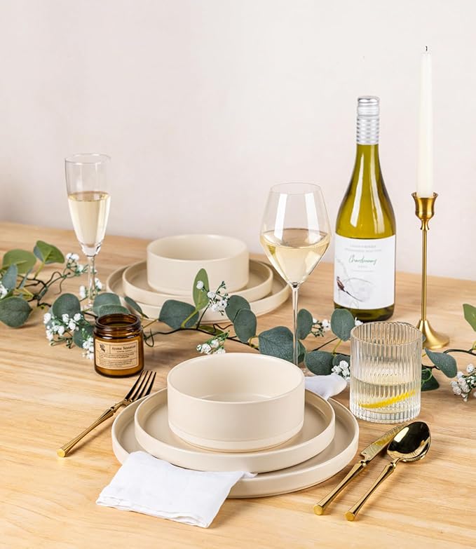 TheTerra Ceramic Dinnerware Set for 4, 12-Piece Plates and Bowls Set