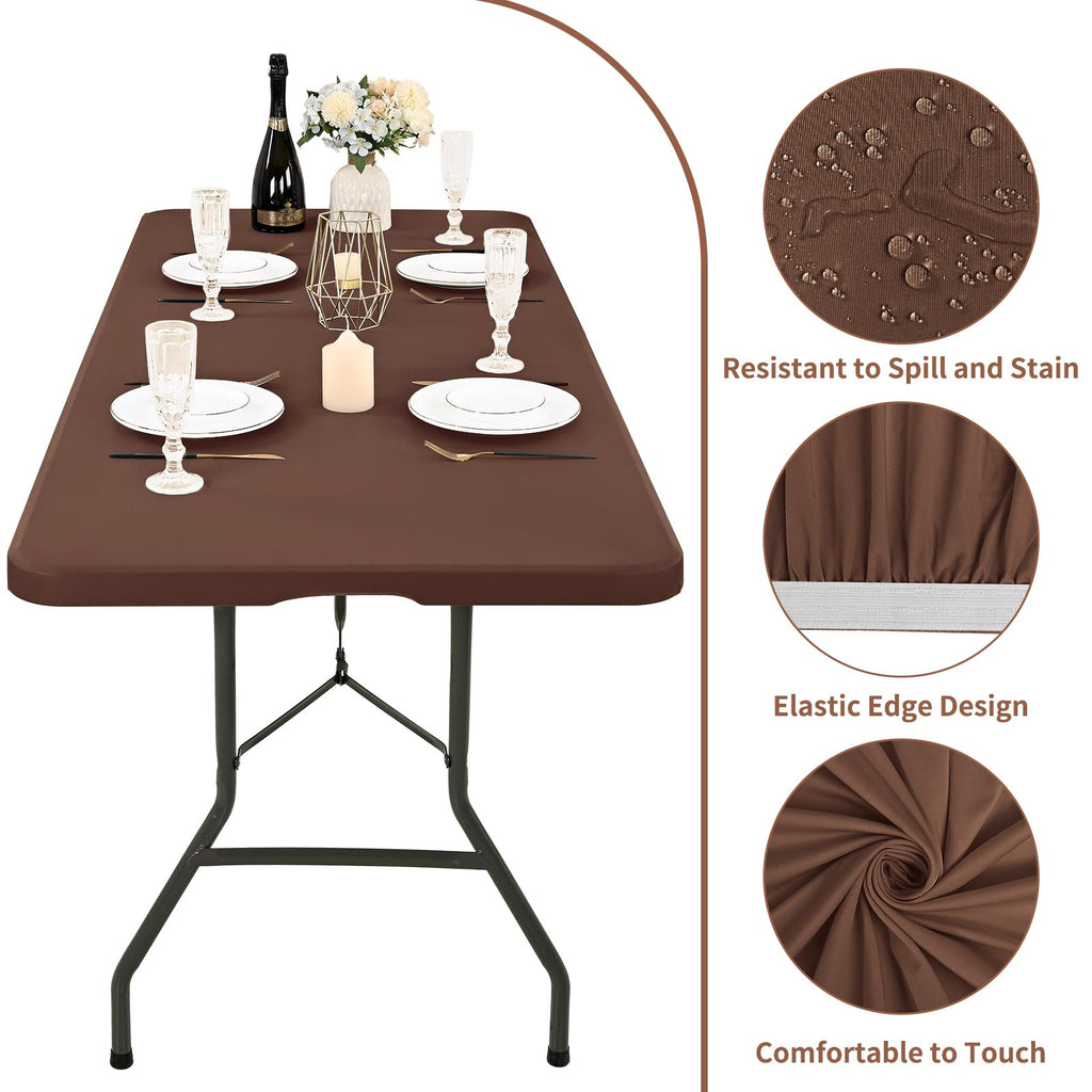 REWOMC 6 Pack Stretch Table Top Cap Cover, Coffee, 30" x 72"
