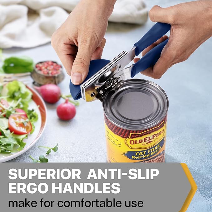 UHIYEE Heavy Duty Hand Can Opener with Comfortable Grip for Seniors, Blue