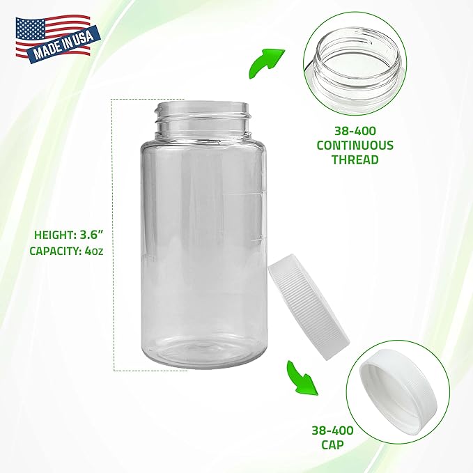 LUBEFLEX Oil Sampling Bottle - Made in USA - Pack of 24 Oil Analysis Sampling Clear Plastic Bottle 4 oz (120 ml) Capacity with 38-400 Cap Size - FDA Compliant and BPA Free …