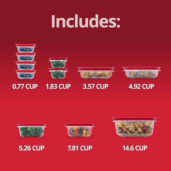 Rubbermaid EasyStore Rectangle and Square Containers, 22-Piece Set, Food Storage Containers with Lids