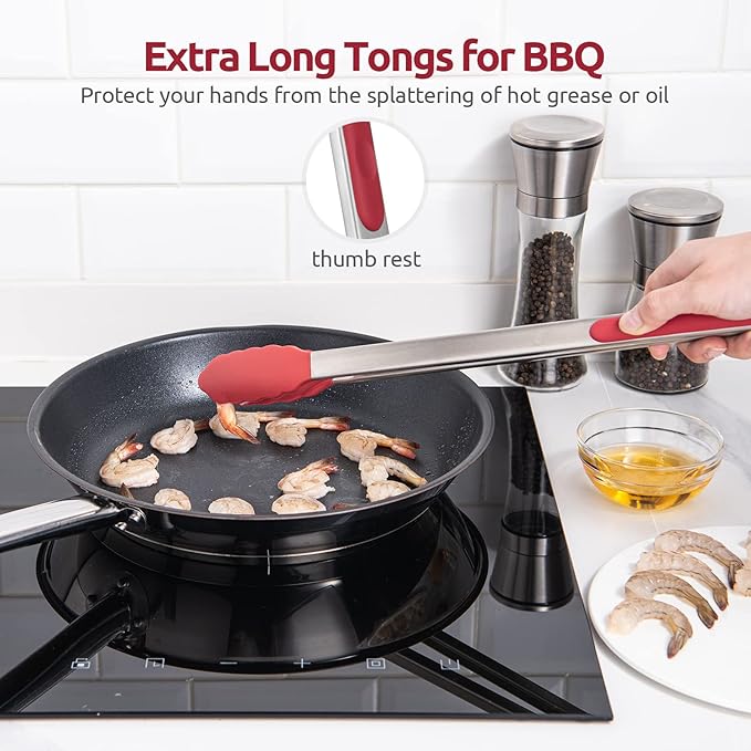 U-Taste Kitchen Tong for Cooking, 600ºF Heat-Resistant Silicone, 16in/Red