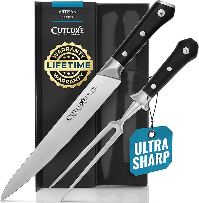Cutluxe Turkey Carving Knife Set – Carving Fork & Knife for Meat & BBQ