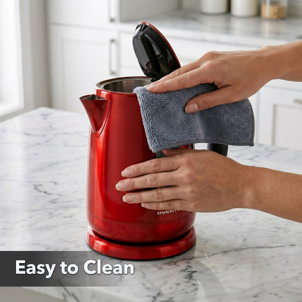 OVENTE Stainless Steel Electric Kettle with 5 Preset Settings, Red KS58R