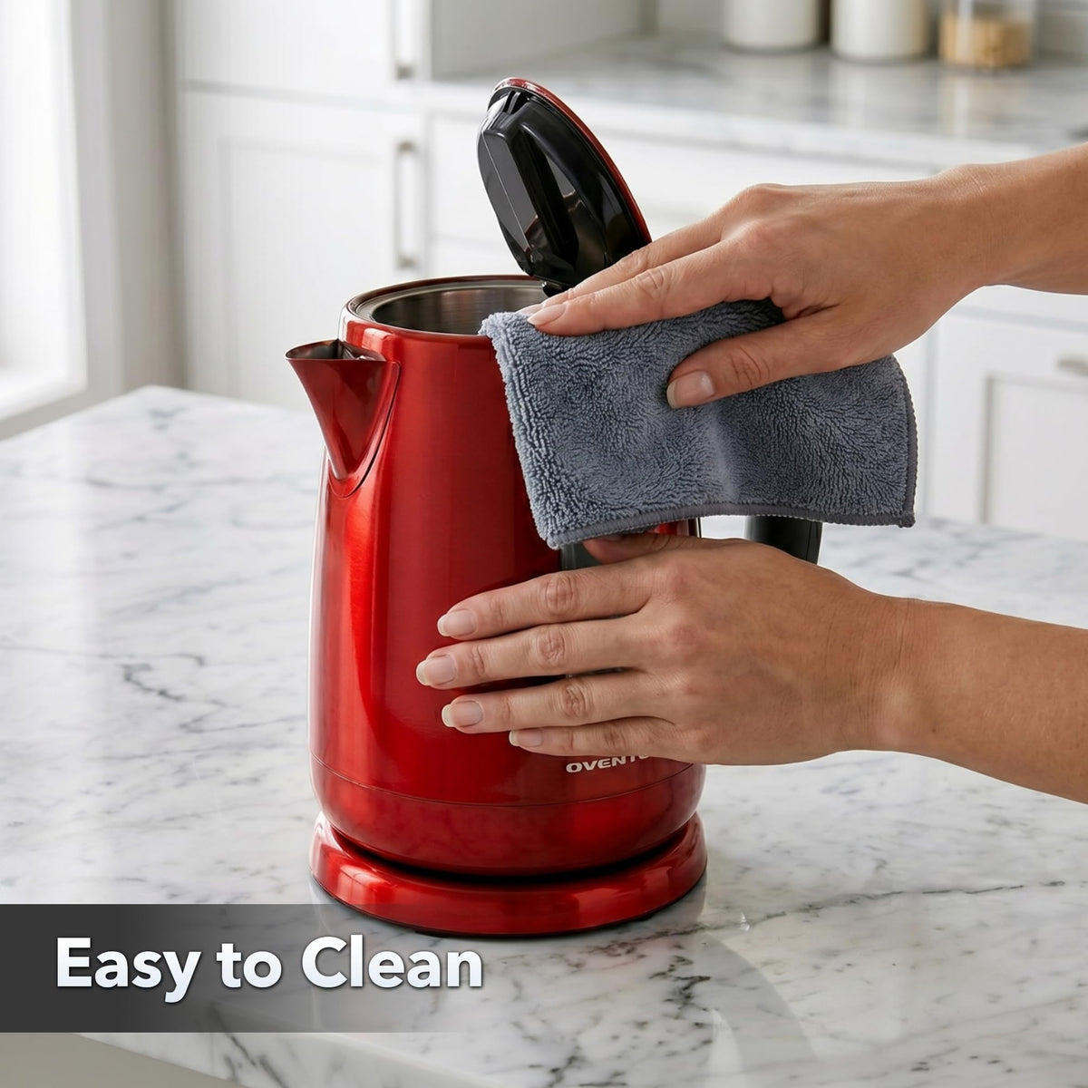 OVENTE Stainless Steel Electric Kettle with 5 Preset Settings, Red KS58R