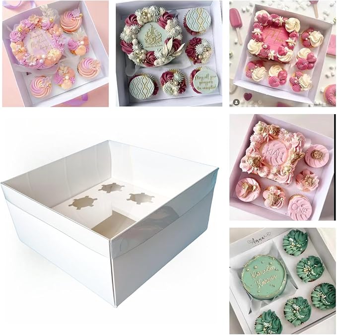 SAHROO Bento Cake and Cupcake Box 4-inch Cake and 5 Cupcakes Box 10 Sets for Family Dinner Birthday Party Picnic Gift