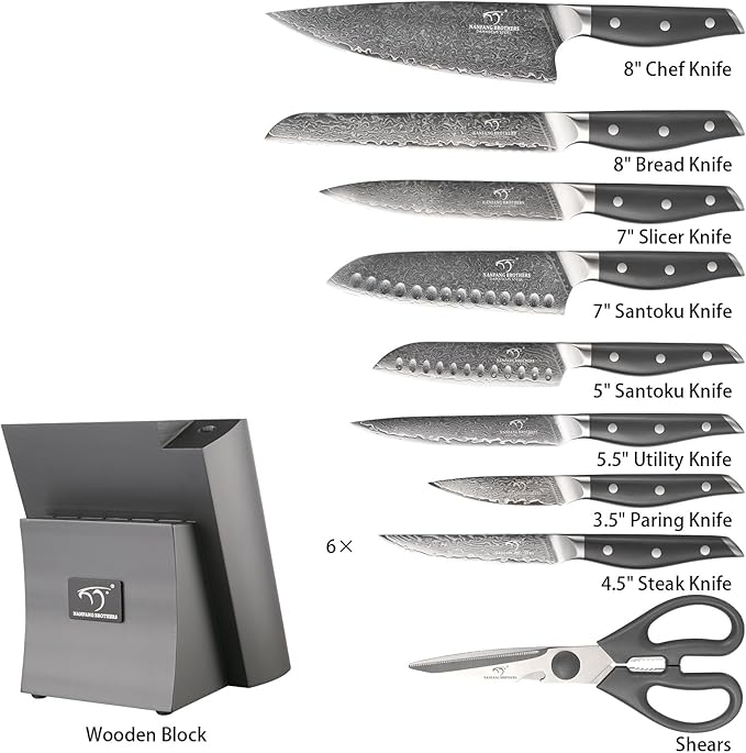 NANFANG BROTHERS 16-Piece Damascus Kitchen Knife Set, Gray Modern Knife Set