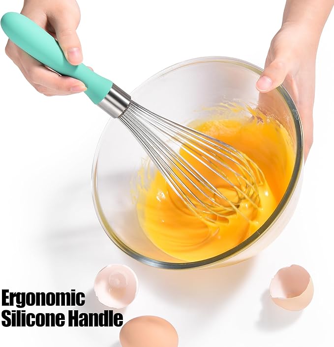 Doosu 18/8 Stainless Steel Balloon Whisk for Cooking (12 Wires, Aqua Sky)