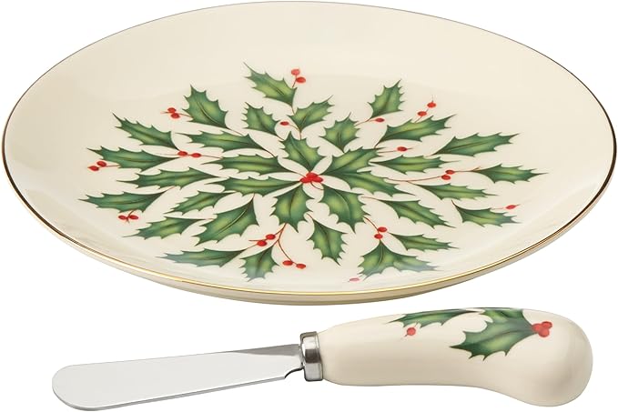 Lenox Hosting the Holidays Christmas Cheese Plate and Knife Set