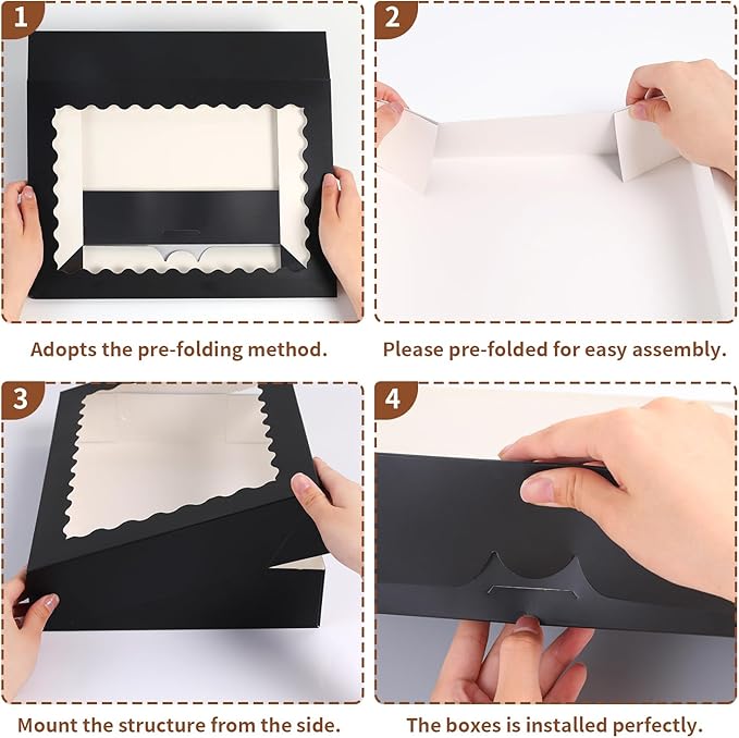 PFAMKEER Cookie Boxes,14x10x2.5 Inch Large Bakery Boxes with Window for Pies Chocolate Strawberries Muffins Donuts Pastry Dessert Christmas(Black, 14 * 10 * 2.5inch/24pcs)