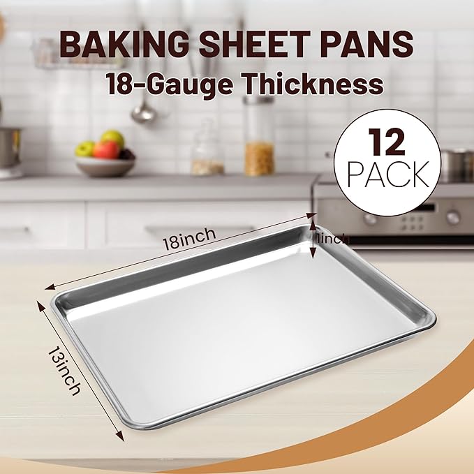 BIEAMA 12 Pack Half Size Baking Sheet Pan, Aluminum Commercial 18" x 13"