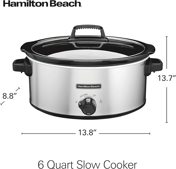 Hamilton Beach 6 Quart Slow Cooker With 3 Cooking Settings