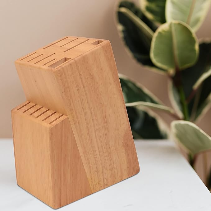 Kitchen knife holder elegant & sturdy (15 slots). Universal knife block with slots for knives, scissor and sharpenner. Knife Block without Knives. Kitchen knife holders for counter top. (Rubber Wood)