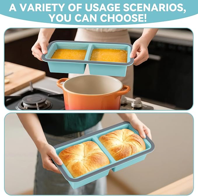 Yomarket Silicone Freezer Trays with Lids 2 Cup Soup Freezer Containers Molds with 10 Large Freezer Bags, 2 Pack Ice Cube Trays for Freezing Soups, Stews, and Sauces, Dishwasher Safe