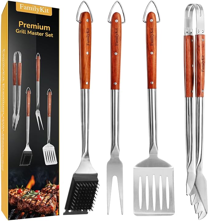 FamilyKit 4PCS Grilling Accessories Rose Wooden BBQ Grilling Tools Set