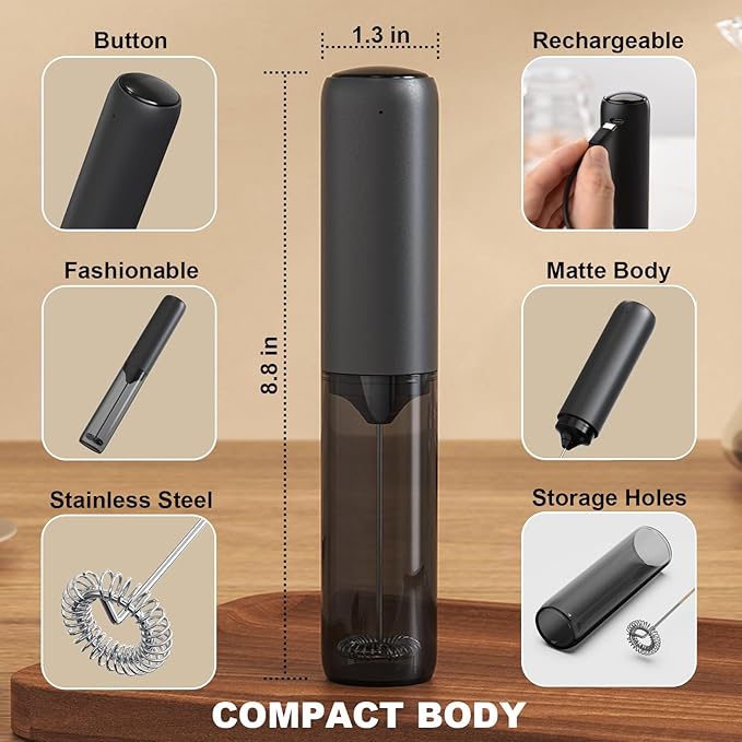 Soenglyun Electric Milk Frother Handheld Foam Maker, Black