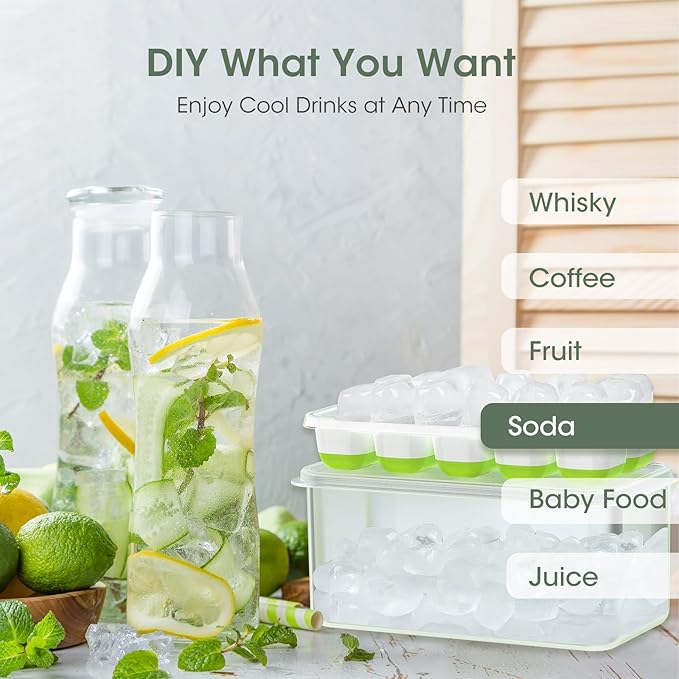 DOQAUS Ice Cube Tray with Lid and Bin,4 Pack Ice Cube Trays for Freezer