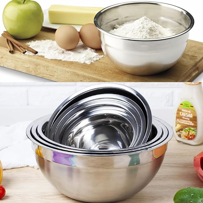 WEPSEN Mixing Bowls with Lid Set, 25PCS Kitchen Utensils Metal Bowl Stainless Steel Nesting Bowls, Measuring Cups and Spoons, Egg Whisk for Baking Prepping Cooking Serving Supplies