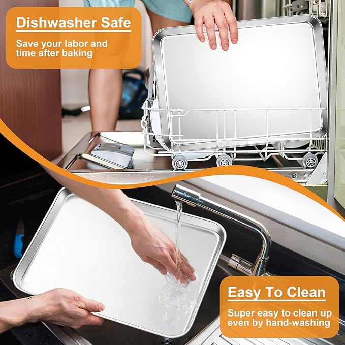 TeamFar Baking Sheet, Cookie Sheets Baking Pans Set of 3, 16/12.5/10.5 Inch
