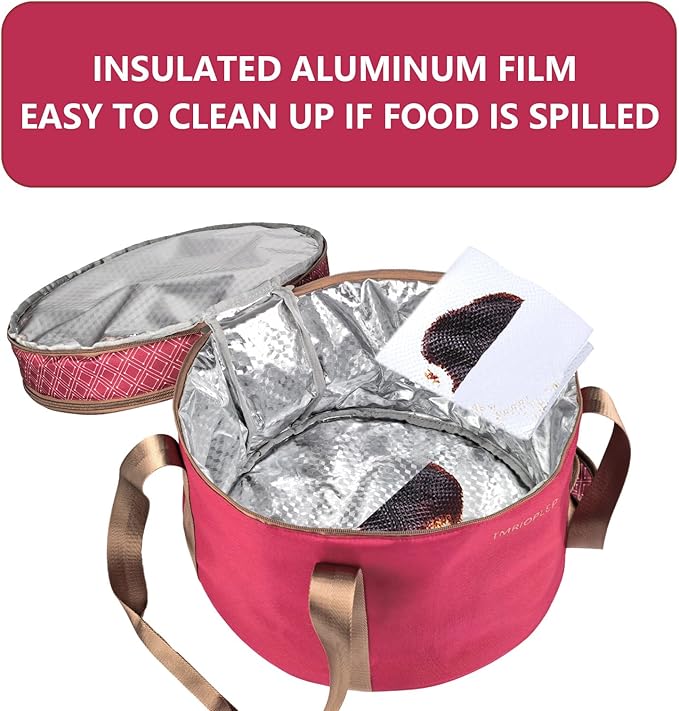 Tmrioplep 2 Pack Pie Carrier with Lids and Handles, Loadable Cupcake or Pizza Storage Containers, Includes Insulated Bags and Insulated Non-Slip Pads, Perfect for Transportation (Red)