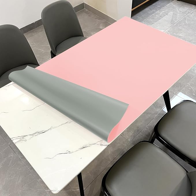 Zinkooat Faux Leather Table Cover,1.8mm Thick,30x48 Inch Desk Cover,Large Desk Mat,Table Protector,Table Cover Protector,Desk Top Cover,Table Tops Cut to Size(Pink+Silvery,30x48)