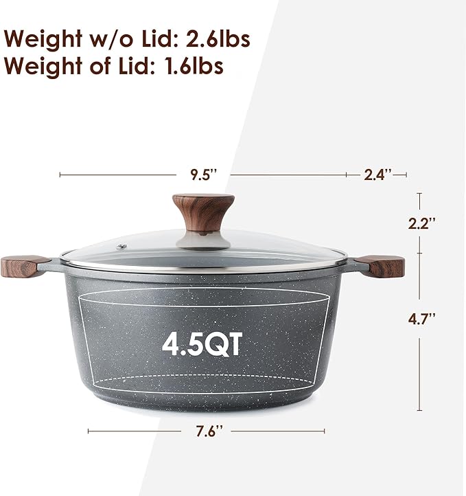SENSARTE Nonstick Stock Pot with Lid, 4.5 Quart, Gray