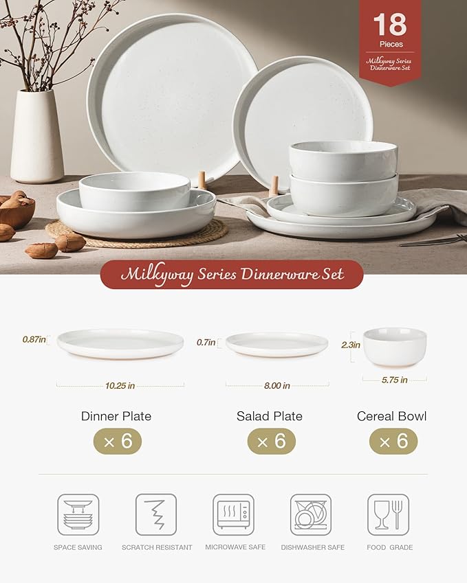 Famiware Milkyway 18-Piece Stoneware Dinnerware Set, White