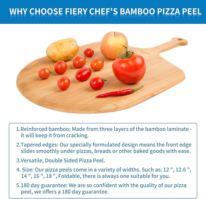 Fiery Chef 18” Bamboo Pizza Peel with 8 Slice Grooves, 25.6" x 18"