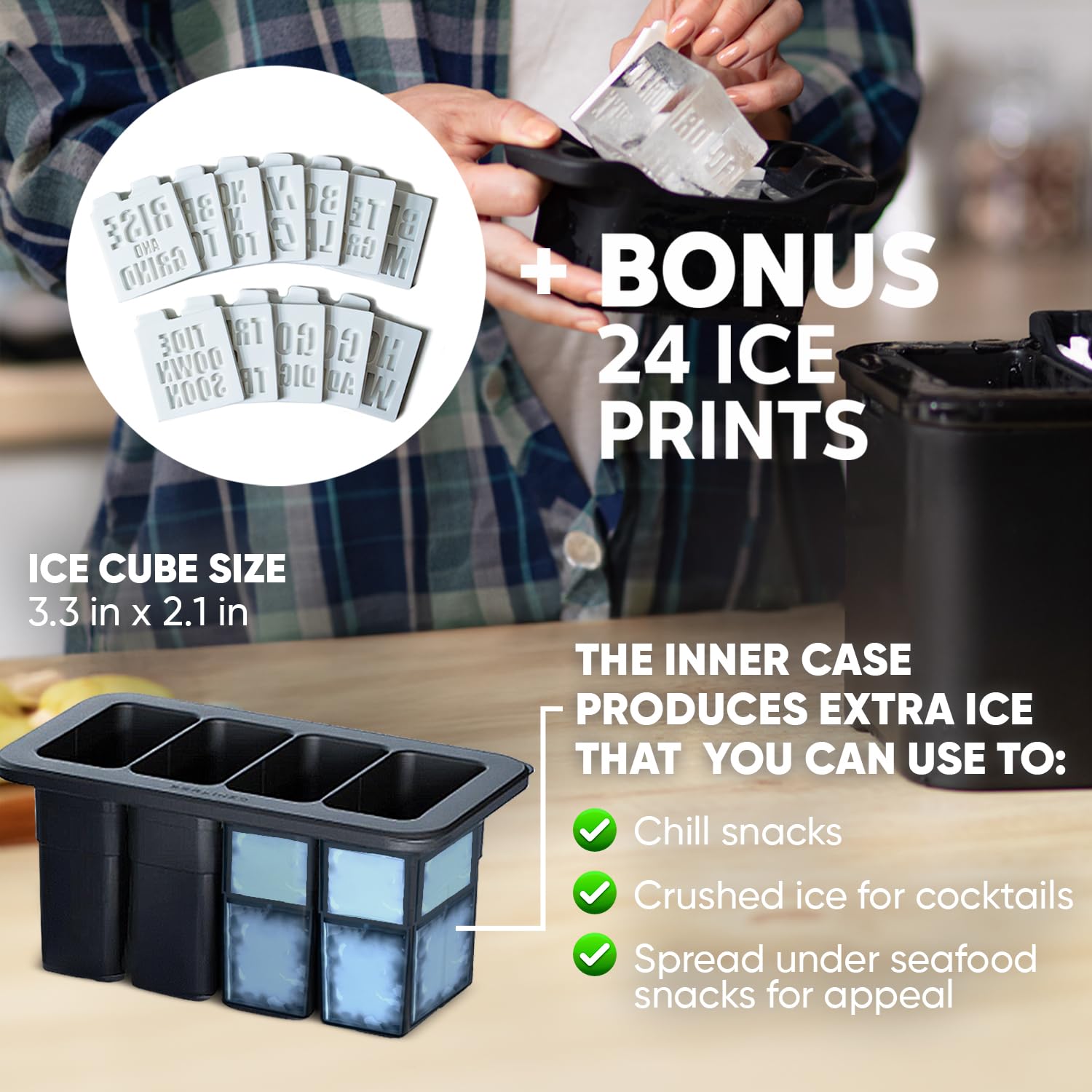 Berlinzo Clear Ice Cube Maker Mold - 8 2.1in Whiskey Squares, Non-Electric