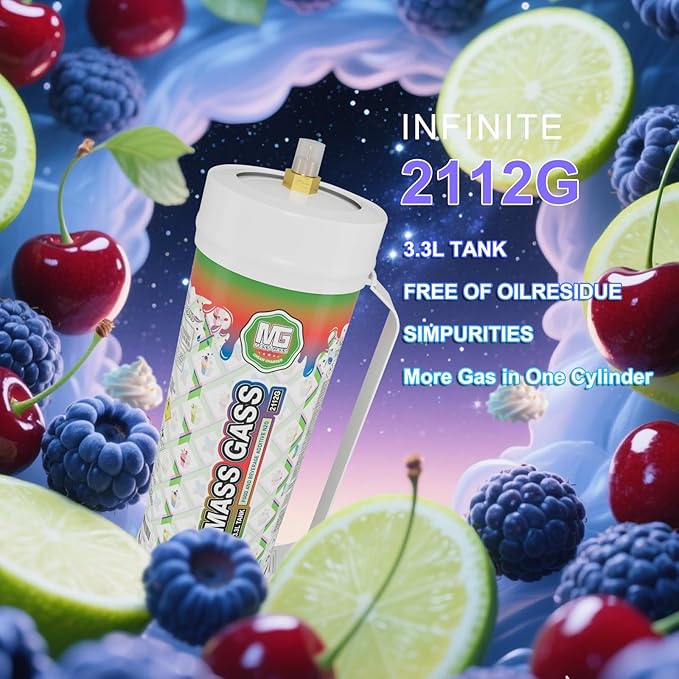 MassGass Whipped Cream Chargers 3.3L 2112g Whip Cream Charger Cylinder Bomb Pop Flavor(2 Cylinders)