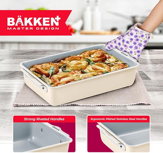 Bakken- Swiss Square Cake Pan - Aluminized Steel, Ceramic Non-Stick Coating, Non-Toxic, Ideal Size, Heavy-Duty, Elevate Your Baking with Durability and Style!